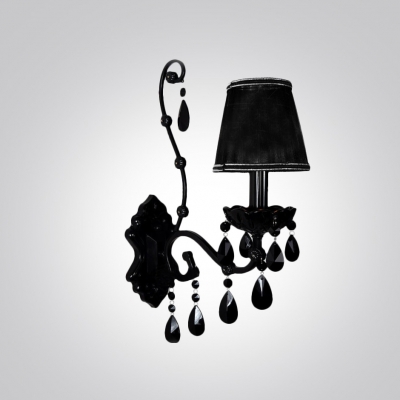 Stunning Modern Fashionable One-light Wall Sconce Completed with Unique Black Crystal Drops and Black Shade