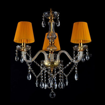 Three Lights Crystal Embellished 23.6"High Mini Chandelier with Empire Orange Shades in Crystal Style