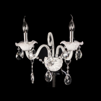 Two Candle-style Light  Wall Sconce Features Graceful Curving Crystal Arms