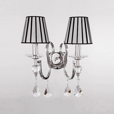 Appealing Black-White Fabric Shades and Chrome Finish Made Crystal Accent Wall Sconce Contemporary Look