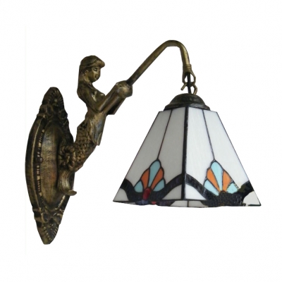 Appealing Mermaid Wall Scone Crafted with Tiffany Glass Shade and Metal Base
