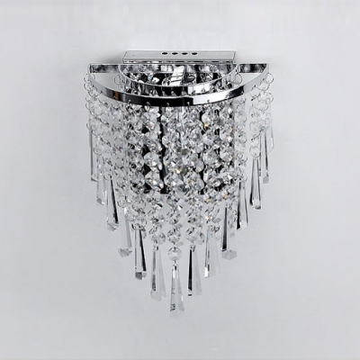 Beautiful Polished Chrome Banding Offers Gleaming Finish for Contemporary Crystal Wall Sconce