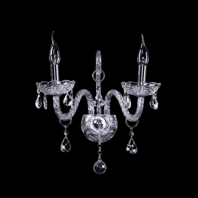 Brilliant Sleek Silver Finish Body Add Charm to Beautiful Two Light Crystal Wall Sconce