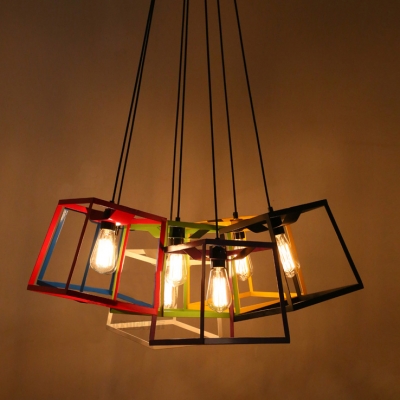 Chic and Colorful Wrought Iron Cube Cage 9.8”Wide Designer Mini Pendant Lighting