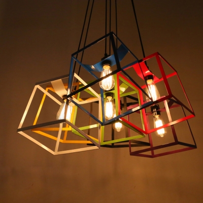 Chic and Colorful Wrought Iron Cube Cage 9.8”Wide Designer Mini Pendant Lighting