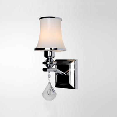 Dazzling Clear Crystal Drop and White Glass Shade Embellished Chrome Finished Sparkling 10'' High Wall Sconce