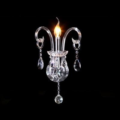 Dazzling Elegant Single Light Crystal Wall Sconce with Graceful Curving Arm