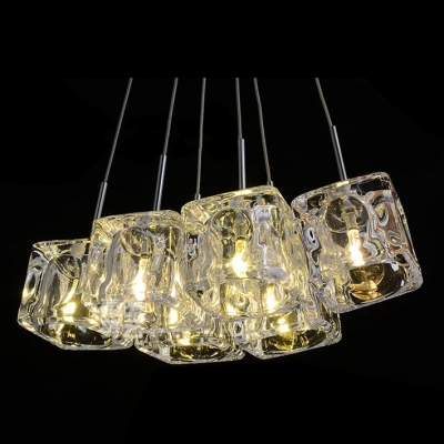 Dazzling Six Crystal Glass Shades Add Glamour to Contemporary Multi Light Pendant