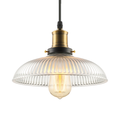 Clear Glass 1 Light LED Pendant with Ribbed Glass Shade Industrial Hanging Lamp for Kitchen