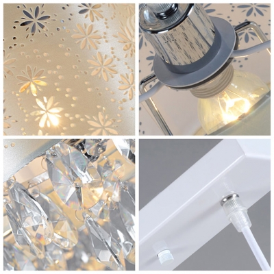 Elegant Three Light Multi-Light Pendant Features Delicate Beige Fabric Shades and Beautiful Hand-cut Crystal Drops
