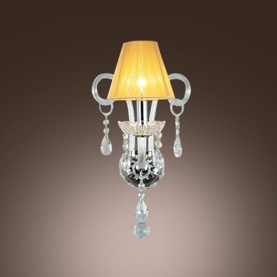 Elegant Wall Light Fixture Completed with FabricHardback Shade and Graceful Crystal Arms and Drops