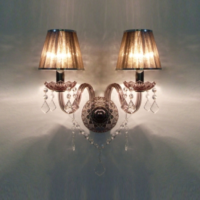 European Style Two Lights Wall Sconce Features Coffee Glass Framework and Beautiful Clear Crystal Accent