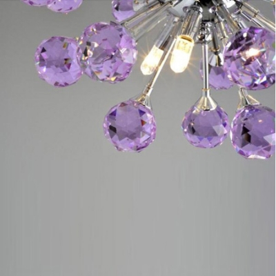 Finely Hand Cut Purple Small Crystal Balls Romantic 6-Light Semi Flush Mount