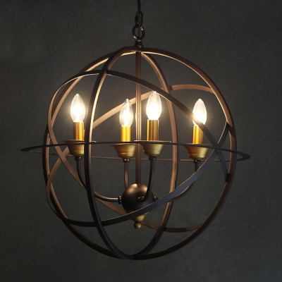 Industrial LED Orb Chandelier in Candelabra Style, Four light