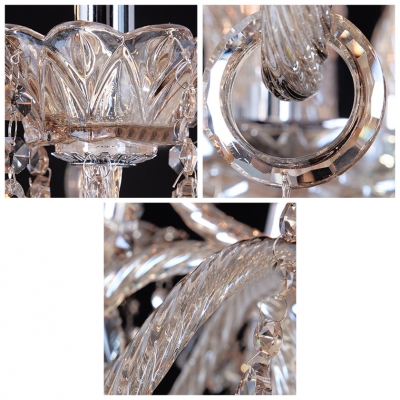 Glittering Crystal Column Swirled Arms Classic Chandelier Hanging Crystal Teardrops