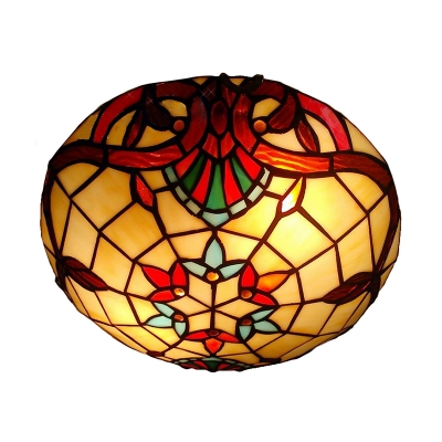 Gorgeous Flower Motif Accented Tiffany Glass Shade Flush Mount Ceiling Light