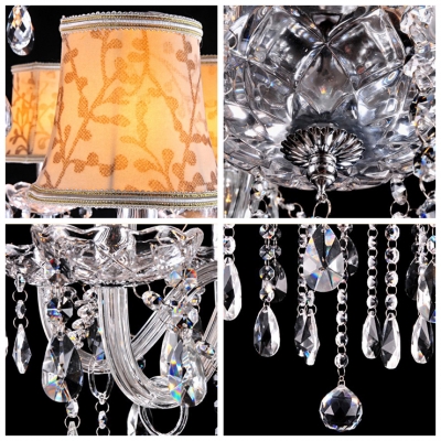 Hand-Formed Clear Crystal Arms Beautiful Pattern Shades Classic Style Chandelier