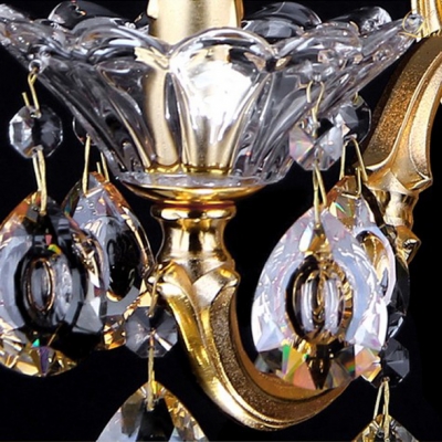 Luxury Gold Back Plate Pairs with Champagne Crystal Droplets Two Light Wall Sconce