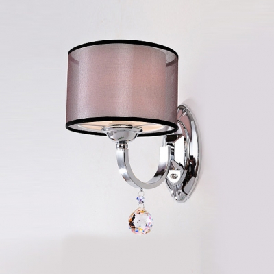 Sophisticated Single Light Polished Chrome Finish Crystal Accent Wall Sconce Featuring Double Fabric Shades