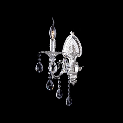 Stnning European Style Wall Sconce Completed with Delicate Silver Finish and Beautiful Crystal Drops