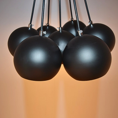Aluminum Seven Light Black Finished Bowl Designer Multi-Light Pendant