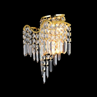 Amazing European Style Wall Sconce Adorned with Faceted Crystals and Curving Arm