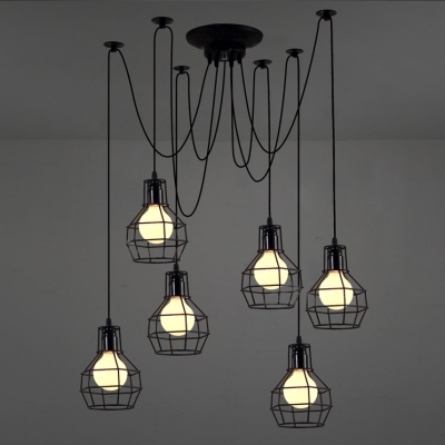 Black 6 Light LED Mulit Light Ceiling Lamp with Cage Shade