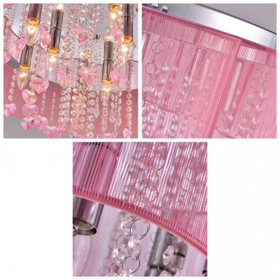 Beautiful and Romantic Pink Colored Flush Mount Lights Shine with Bright Crystals