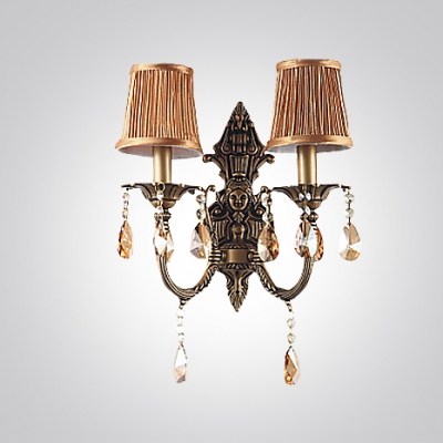 Brautiful Wrought Iron Arms and Orange Fabric Shades Creates Stunning Wall Sconce
