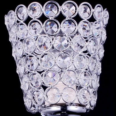 Chic Modern Tea-cup Shaped Single Light Wall Sconce Shimmery Adorned with Dazzling Crystal Beads and Polished Chrome Finish