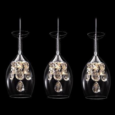Contemporary Encircled Three Lights Pendant Adorned with Dazzling Crystal