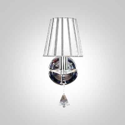 Contemporary One Light Wall Sconce with Gray Fabric Shade and Beautiful Crystal Teardrop