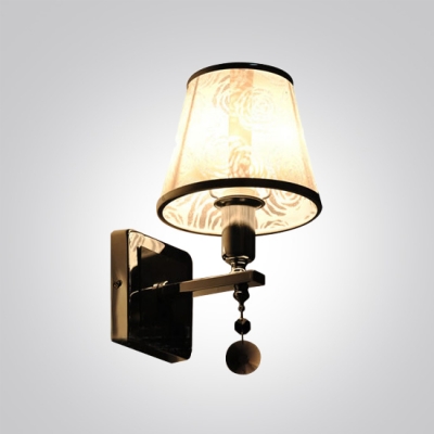Contemporary Silver Finish and Unique Black Crystal Drop Composed Dazzling Wall Sconce with Rose Motif Fabric Shade
