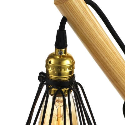 Country Style Wood Industrial LED Table Lamp with Mini Cage