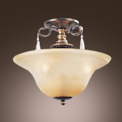 Glass Bowl Crystal Semi Flush Mount in Antique Black Finished and Sparkling Crystal Drops