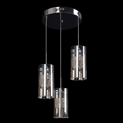 Gleaming Crystal Multi Light Pendant Features Chic Cylinder Glass Shades Creating Modern Embellishment