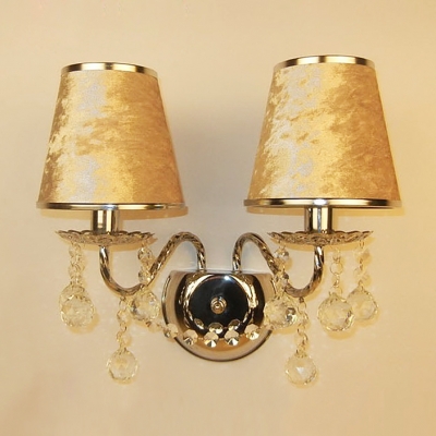 Graceful Curving Arms and Crystal Balls Add Charm to Stunning Fabric Shades Wall Sconce