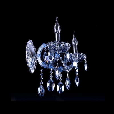 Hand-formed Crystal Arms Redefine Graceful Wall Sconce Adorned with Unique Blue Crystal Beads