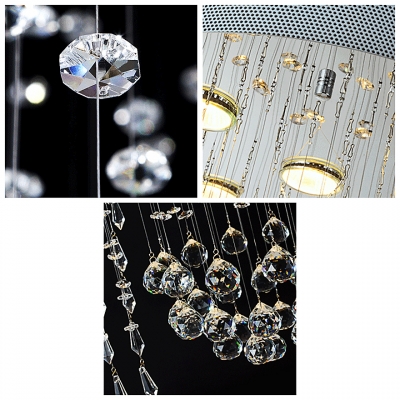 Hanging Hand Cut Clear Crystal Droplets and Balls Round Canopy Chandelier Lighting