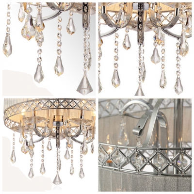 Hnad-Cut  Crystal Pendaloques Modern Drum Shade Electroplated 19.6