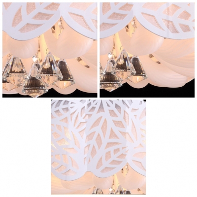 Modern Crystal Accent Gleaming Style Five-light Large Pendant with Graceful White Leaves Shade