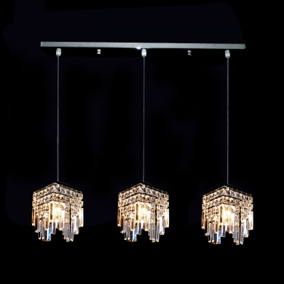 Opulent and Modern Multi Light Pendant Features Chic Crystal Cubes and Retangular Canopy