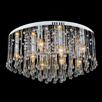 

Round 15.7"Wide Crystal Raindrop Falling Chrome Finished Modern Crystal Flush Mount Lights