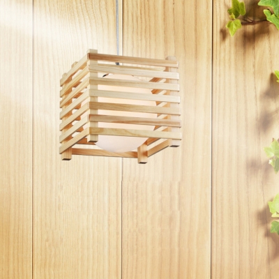 Round Wood Canopy Cube Wood Caged Designer Large Pendant Lighting