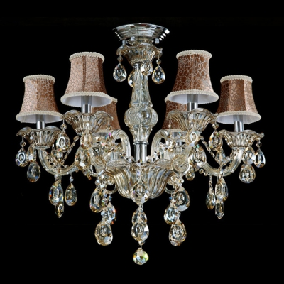 Sparkling Hand Cut Rock Crystal Drops Beautiful Pattern Bell Shades 6-Light Classic Chandelier