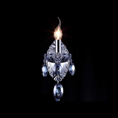 Stunning Silngle Light Wall Sconce Features Hand-cut Crystals and Sleek Blue Finish Body