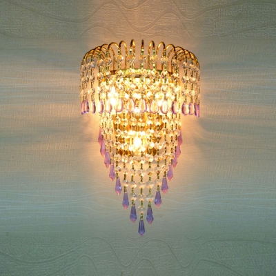 Wonderful Gold Finish and Beautiful Crystal Falls Enhanced Glamorous Wall Sconce Contemporary Look