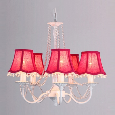 5-Lights Romantic and Lovely Girl's Room Crystal Beaded Strands Fabric Shaded Chandelier