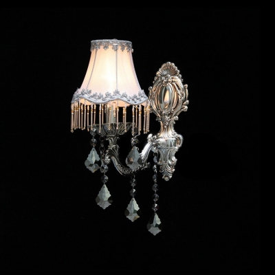 Beautiful Grey Fabric Shade and Crystals Embellished Stunning Single Light Wall Sconce Offers Glamorous Addition to Your Home Decor