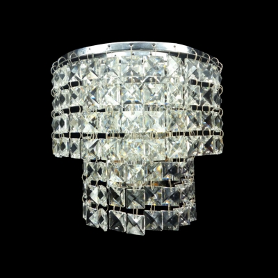 Beautiful Polished Chrome Banding Offers Gleaming Finish for Contemporary Clear Crystal Wall Sconce.